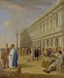 Venezia: Piazzetta med figurer, 1700-tallet